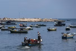 Ngư dân đánh bắt cá ở ngoài khơi thành phố Gaza, Dải Gaza ngày 18/6/2019. (Nguồn: AFP/TTXVN) 
