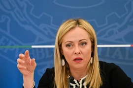 Thủ tướng Giorgia Meloni tại cuộc họp báo ở Rome, Italy. (Ảnh: AFP/TTXVN)