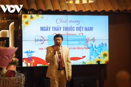 Chủ tịch Hội Y dược Việt Nam tại Nga Hoàng Xuân Mai phát biểu tại lễ kỷ niệm ngày Thầy thuốc Việt Nam. (Nguồn: VOV)