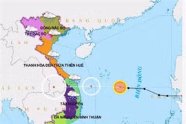 Dự báo đường đi của áp thấp nhiệt đới trên Biển Đông. (Nguồn: TTXVN phát) 