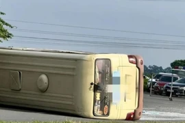 Hiện trường vụ tai nạn tại Vĩnh Phúc. (Ảnh: Công an cung cấp)