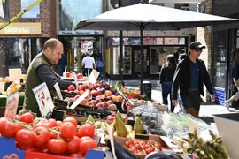 Khách hàng mua sắm tại một chợ rau quả ở London, Anh. (Ảnh: AFP/TTXVN) 