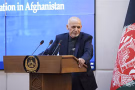 Tổng thống Afghanistan Ashraf Ghani phát biểu tại một sự kiện ở Kabul ngày 23/2/2021. (Nguồn: AFP/TTXVN) 