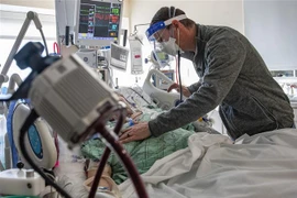 Nhân viên y tế điều trị cho bệnh nhân COVID-19. (Ảnh: AFP/TTXVN) 