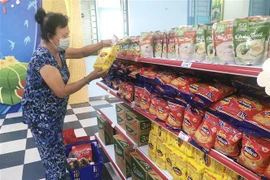 Siêu thị mini Tết 0 đồng có gần 50 mặt hàng thiết yếu được bán với giá bình ổn thị trường. (Ảnh: Mỹ Phương/TTXVN) 