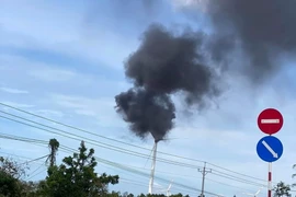 ​Một tuabin điện gió tại một nhà máy điện gió thuộc xã Bình Thạnh, huyện Tuy Phong đã bất ngờ bốc cháy. (Nguồn: Báo Bình Thuận)