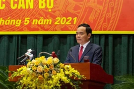 Ông Trần Lưu Quang, Ủy viên Trung ương Đảng, Bí thư Thành ủy thành phố Hải Phòng, nhiệm kỳ 2020-2025 phát biểu tại hội nghị. (Nguồn: TTXVN) 