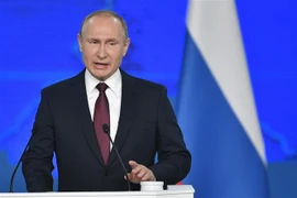 Tổng thống Nga Vladimir Putin phát biểu tại Moskva. (Ảnh: AFP/TTXVN) 