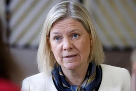 Thủ tướng Thụy Điển Magdalena Andersson phát biểu với báo giới tại Brussels, Bỉ ngày 25/3/2022. (Ảnh: AFP/TTXVN) 