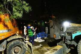 Phương án thi công không dùng tường vây, đê bao... đảm bảo giữ nguyên hiện trạng nền đất tự nhiên đáy hồ, giữ nguyên hiện trạng cây xanh. (Ảnh: Anh Tuấn/TTXVN) 