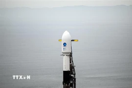 Tên lửa Falcon 9 của SpaceX mang theo vệ tinh SWOT được đặt tại bệ phóng ở căn cứ Vandenberg, bang California, Mỹ ngày 15/12/2022. (Ảnh minh họa: AFP/TTXVN)