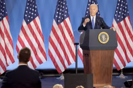 Tổng thống Mỹ Joe Biden phát biểu tại cuộc họp báo ở Washington, DC ngày 11/7/2024. (Ảnh: Kyodo/TTXVN)