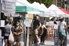 Người dân mua hàng tại một khu chợ ở Manhattan, New York, Mỹ ngày 29/5/2020. (Nguồn: THX/TTXVN) 