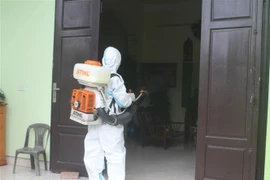 Phun thuốc phòng chống dịch sốt xuất huyết. (Ảnh: Hải Yến/TTXVN)