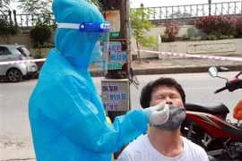 Lấy mẫu xét nghiệm COVID-19 tại Nam Định. (Ảnh: Nguyễn Lành/TTXVN) 