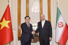 Chủ tịch Quốc hội Iran Mohammad Bagher Ghalibaf đón Chủ tịch Quốc hội Vương Đình Huệ. (Ảnh: Doãn Tấn/TTXVN)
