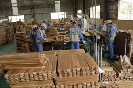 Công nhân làm việc tại một nhà máy chế biến gỗ. (Ảnh: Vũ Sinh/TTXVN)