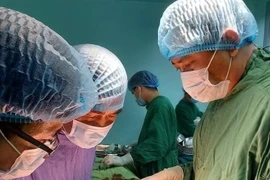Các bác sỹ tiến hành ca phẫu thuật khẩn cấp cứu bệnh nhân qua cơn nguy kịch. (Nguồn: TTXVN phát) 