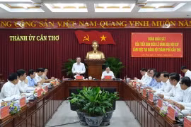 Quang cảnh buổi làm việc. (Ảnh: Thanh Liêm/TTXVN)