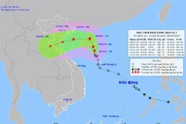 Bản đồ đường đi của bão số 7. (Ảnh: TTXVN phát) 