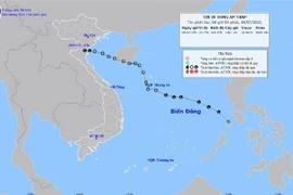 Bản đồ đường đi của vùng áp thấp. (Ảnh: TTXVN phát) 