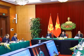 Thường trực Ban Bí thư Võ Văn Thưởng phát biểu tại buổi hội đàm. (Ảnh: Văn Điệp/TTXVN) 