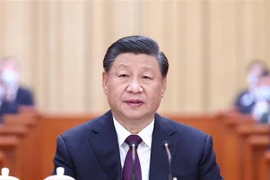 Tổng Bí thư Ban chấp hành Trung ương Đảng Cộng sản, Chủ tịch nước Trung Quốc Tập Cận Bình tại phiên bế mạc Đại hội đại biểu toàn quốc lần thứ XX Đảng Cộng sản Trung Quốc ở thủ đô Bắc Kinh, ngày 22/10/2022. (Ảnh: THX/TTXVN) 