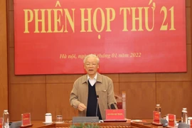 Tổng Bí thư Nguyễn Phú Trọng, Trưởng ban Chỉ đạo tại Phiên họp thứ 21 của Ban Chỉ đạo Trung ương về phòng, chống tham nhũng, tiêu cực. (Ảnh: Trí Dũng/TTXVN) 
