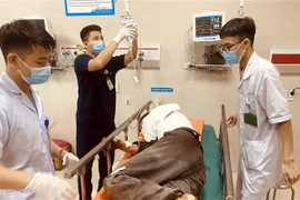 Các bác sỹ Bệnh viện Đa khoa Hùng Vương cấp cứu bệnh nhân. (Ảnh: Trung Kiên/TTXVN) 