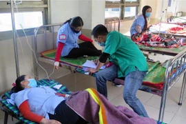 Các công nhân bị ngộ độc thực phẩm đang được điều trị tại Bệnh viện Đa khoa tỉnh Phú Yên. (Ảnh: Xuân Triệu/TTXVN) 
