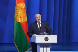 Tổng thống Alexander Lukashenko phát biểu tại Minsk, Belarus. (Ảnh: AFP/TTXVN)