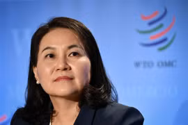 Bộ trưởng Thương mại Hàn Quốc Yoo Myung-hee trong cuộc họp báo tại Geneva (Thụy Sĩ) ngày 16/7/2020. (Nguồn: AFP/TTXVN) 