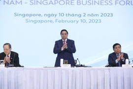 Thủ tướng Phạm Minh Chính dự Diễn đàn Doanh nghiệp Việt Nam-Singapore. (Ảnh: Dương Giang/TTXVN)