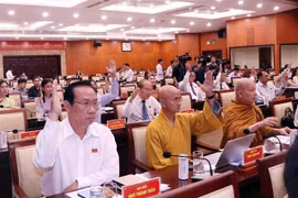 Các đại biểu Hội đồng Nhân dân Thành phố biểu quyết thông qua Nghị quyết tại Kỳ họp. (Ảnh: Xuân Khu/TTXVN)