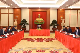 Tổng Bí thư Nguyễn Phú Trọng điện đàm với Thủ tướng Ấn Độ Narendra Modi. (Ảnh: Trí Dũng/TTXVN) 