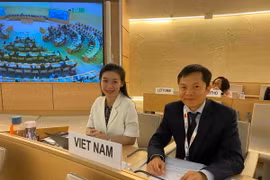 Đoàn Việt Nam tại Khóa họp lần thứ 56 của Hội đồng Nhân quyền Liên hợp quốc. (Ảnh: TTXVN phát)