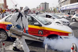 Phun thuốc khử trùng nhằm ngăn chặn sự lây lan của dịch COVID-19 tại Tehran, Iran ngày 13/3/2020. (Nguồn: AFP/TTXVN) 