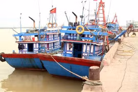 Tàu thuyền neo đậu tại khu vực Cửa Hội, thị xã Cửa Lò, Nghệ An. (Ảnh: Tá Chuyên/TTXVN)
