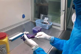 Nhân viên y tế Bệnh viện Đa khoa tỉnh Vĩnh Long vận hành thử hệ thống xét nghiệm chẩn đoán COVID-19 bằng kỹ thuật Realtime PCR. (Ảnh: Lê Thúy Hằng/TTXVN) 