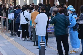 Người dân xếp hàng chờ xét nghiệm COVID-19 tại Seoul, Hàn Quốc, ngày 7/11/2021. (Ảnh: Yonhap/TTXVN) 
