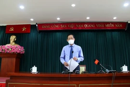 Tân Chủ tịch Ủy ban Nhân dân Thành phố Hồ Chí Minh Phan Văn Mãi tại buổi họp báo sau khi nhận nhiệm vụ mới. (Ảnh: Thanh Vũ/TTXVN) 