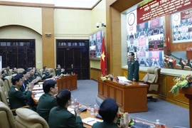 Trung tướng Vũ Hải Sản, Thứ trưởng Bộ Quốc phòng, chủ trì hội nghị. (Ảnh: Dương Giang/TTXVN) 