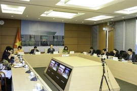 Quang cảnh buổi hội đàm từ đầu cầu Nhà Quốc hội, Thủ đô Hà Nội. (Ảnh: TTXVN phát) 