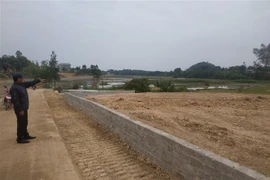 Một ô đất có sổ đỏ vượt hạn mức tại Sóc Sơn được cò môi giới bất động sản mời chào. (Ảnh Mạnh Khánh/TTXVN) 