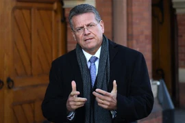 Phó Chủ tịch Ủy ban châu Âu Maros Sefcovic phát biểu tại cuộc họp báo ở London, Anh ngày 14/1/2022. (Ảnh: AFP/TTXVN) 