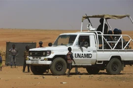 Các binh sỹ thuộc UNAMID tuần tra tại khu vực Bắc Darfur, Sudan, ngày 9/4/2015. (Nguồn: AFP/TTXVN) 