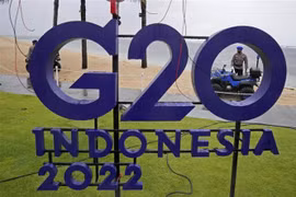 Biểu tượng Hội nghị Ngoại trưởng G20 tại Nusa Dua, Indonesia, ngày 7/7/2022. (Ảnh: AFP/TTXVN) 