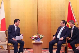 Thủ tướng Phạm Minh Chính tiếp nguyên Đại sứ Đặc biệt Nhật Bản-Việt Nam Sugi Ryotaro. (Ảnh: Dương Giang/TTXVN)