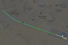Bản đồ hiển thị hành trình máy bay Boeing 737 của Hãng hàng không Ukraine chở 180 hành khách bị rơi gần sân bay Imam Khomeini ở thủ đô Tehran của Iran, ngày 8/1/2020. (Nguồn: IRNA/TTXVN) 