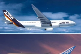 Máy bay Airbus A350-800 (trên) và Boeing 787 (dưới). (Ảnh: AFP/TTXVN) 